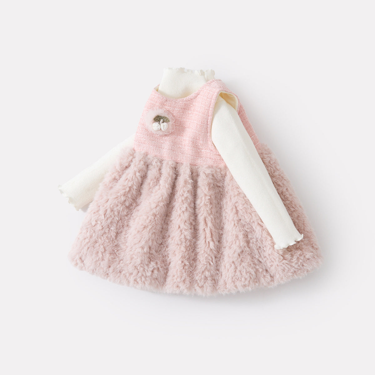 Cute Fuzzy Dress Set for Baby Girls, Warm Knit Sweater and Skirt Two-Piece Outfit