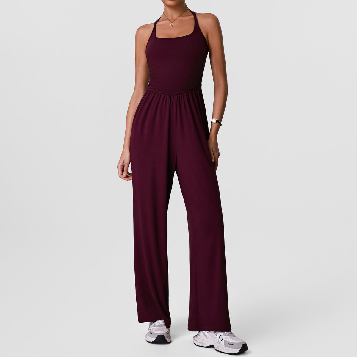 Strapless Backless Hollow-Out Yoga Bodysuit with Padded, Slimming and Body-Hiding Design for Sport and Casual Wear, Wide-Leg Bodysuit