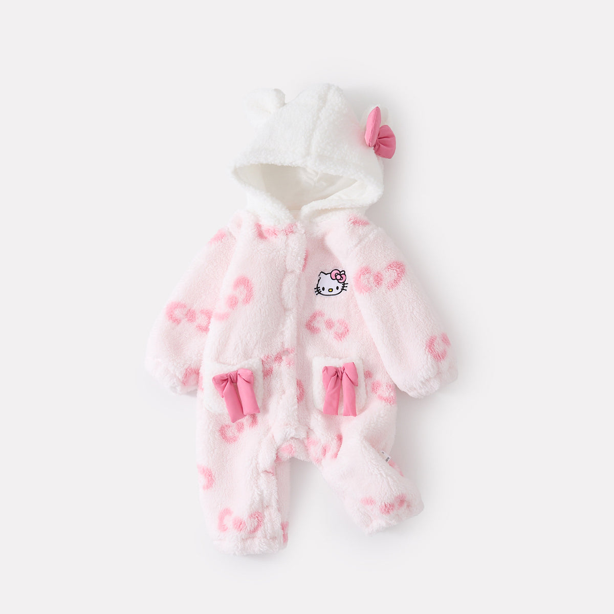 Printed Hooded Fleece Bodysuit for Baby Girls, Butterfly Print Warm Onesie