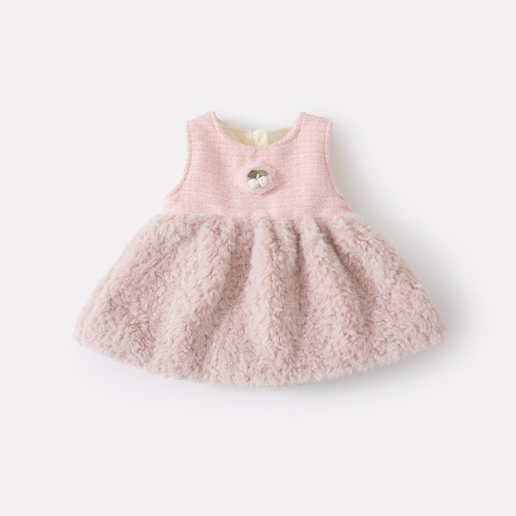 Cute Fuzzy Dress Set for Baby Girls, Warm Knit Sweater and Skirt Two-Piece Outfit