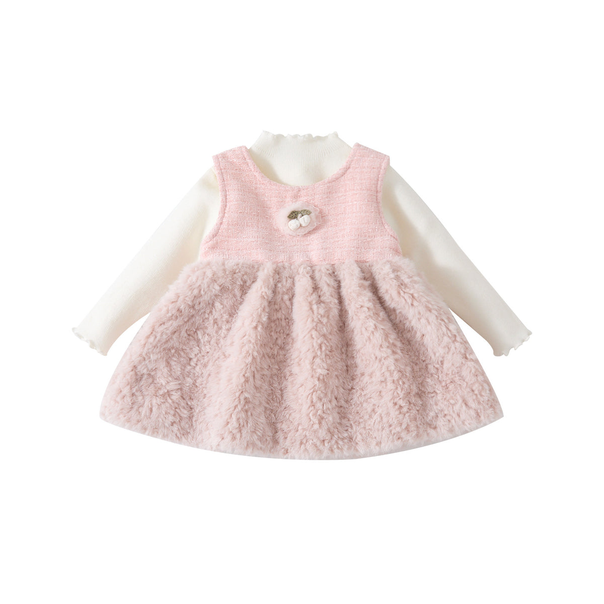 Cute Fuzzy Dress Set for Baby Girls, Warm Knit Sweater and Skirt Two-Piece Outfit